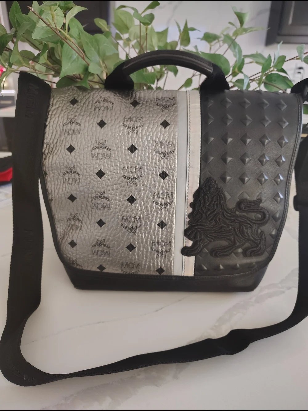 MCM Men’s Black & Silver Messenger Bag
